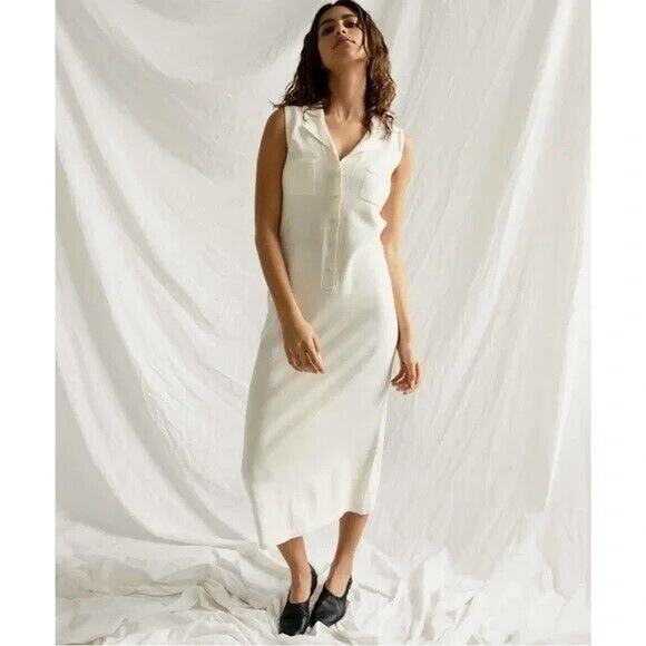 NWOT James Street Co Agnes Jersey Knit Midi Dress XS Organic Cotton Linen TagCut - Picture 1 of 8